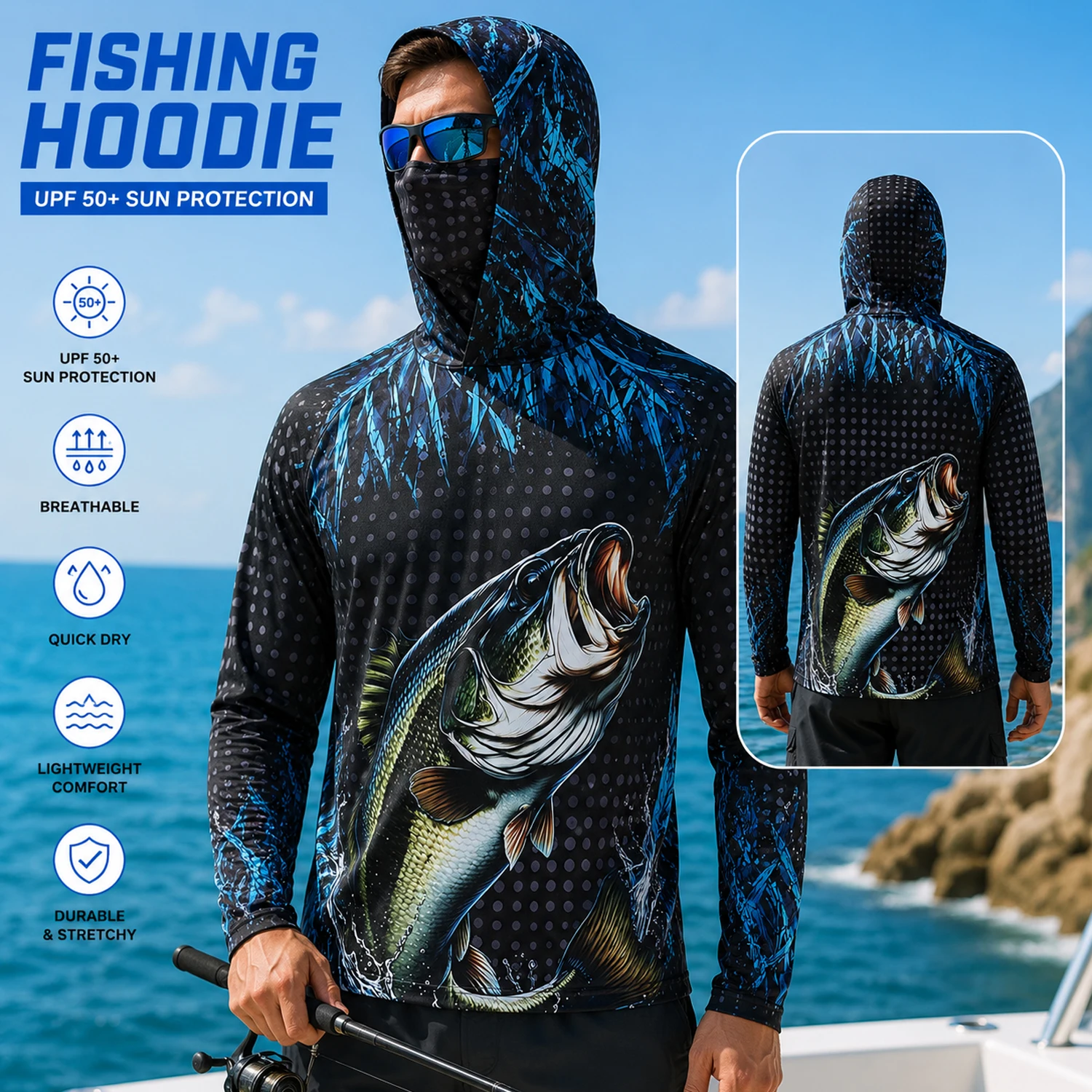 Men UPF50+ Fishing Hoodie with - Hiking 评论和价格